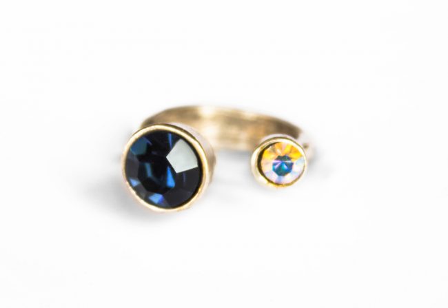 Pewter and Blue Swarovski Crystal Ring