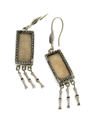 Sterling Fossil Bamboo Earrings with Silver Fringe
