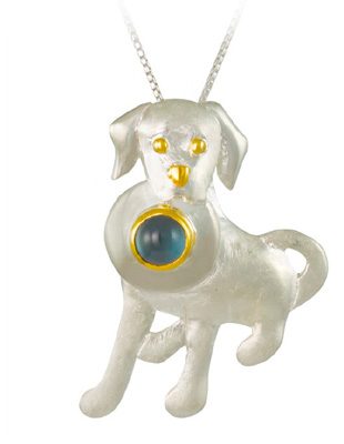 Sterling Silver Dog Pendant with Blue Topaz