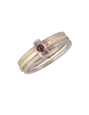 Gold and Sterling Silver Ring with Garnet