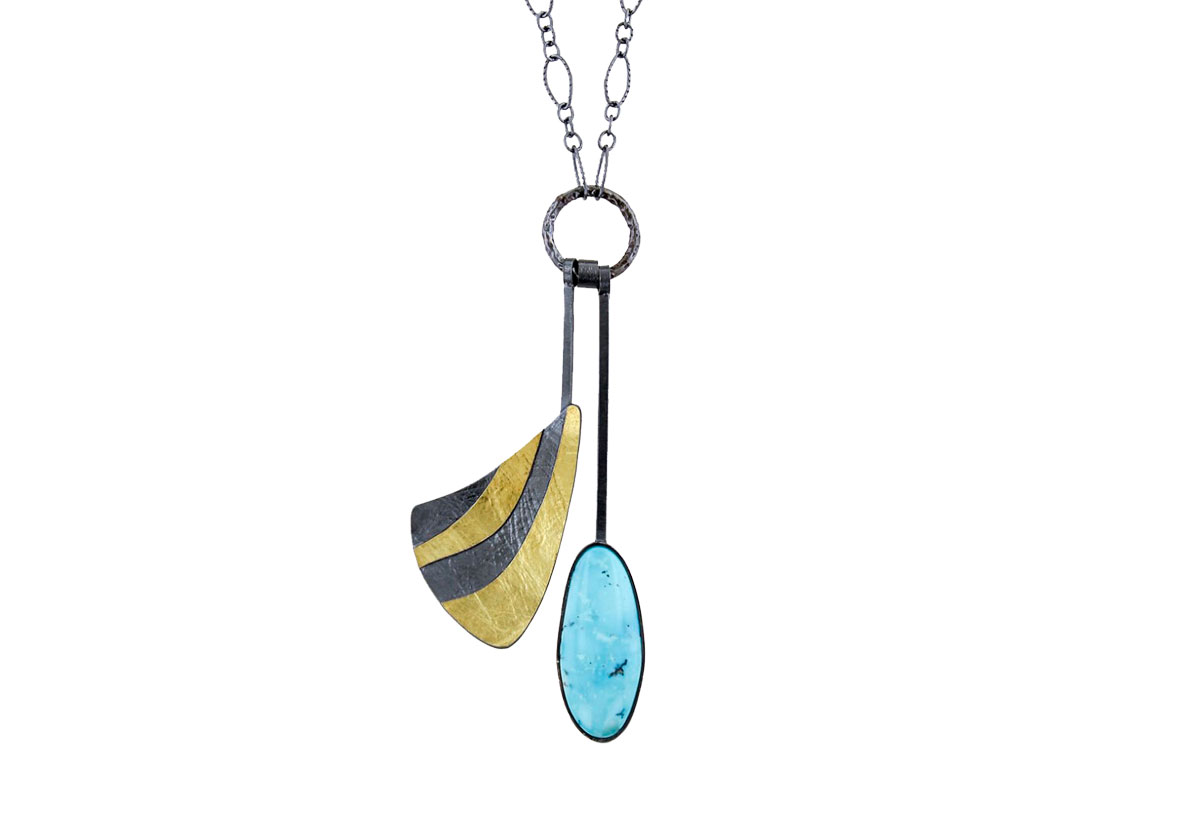 Swoosh Necklace With Natural Blue Moon Turquoise