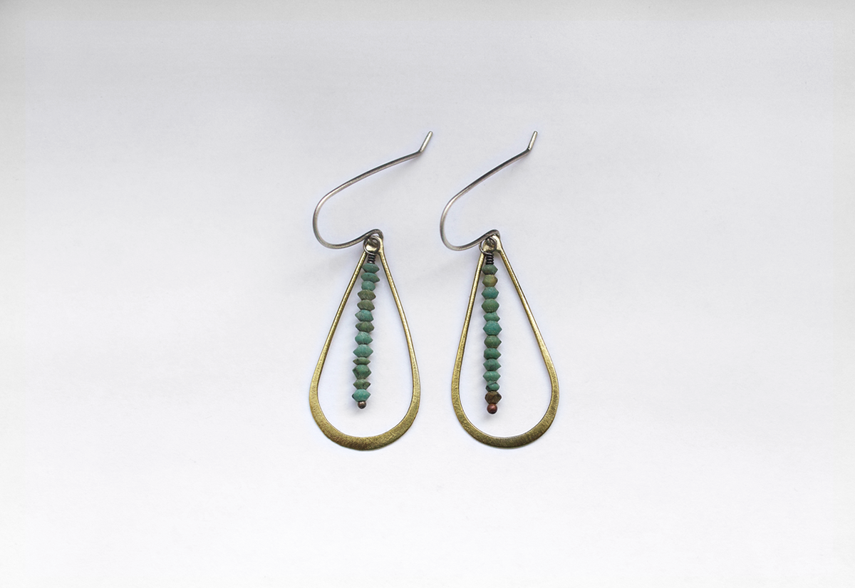 Eric Silvo Earrings Brass and Turquoise Gifted Unique