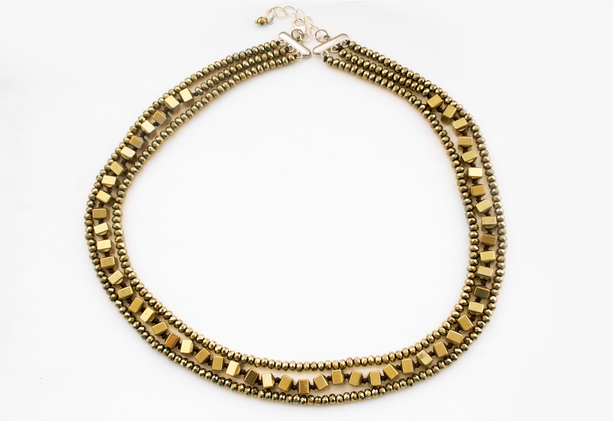 Gold over Hematite 3 strand Necklace LG ONLY $125