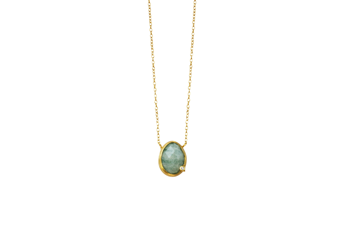 Amazonite and diamond layering necklace