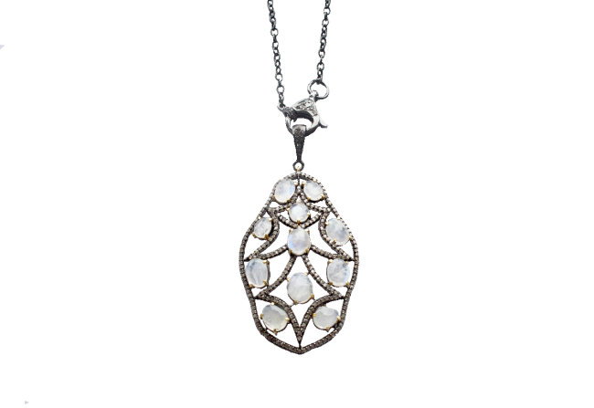 Moon-Stone-and-Diamond-Necklace-on-22-Chain-and-Spring-Lock-Clasp