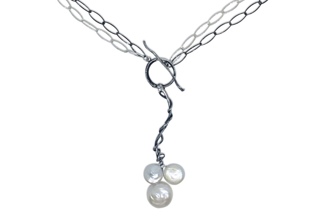 Sterling and Pearl Necklace Gifted Unique