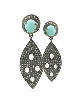 Diamond, moonstone and turquoise earrings