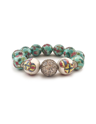 Pave diamond and hand painted porcelain bracelet