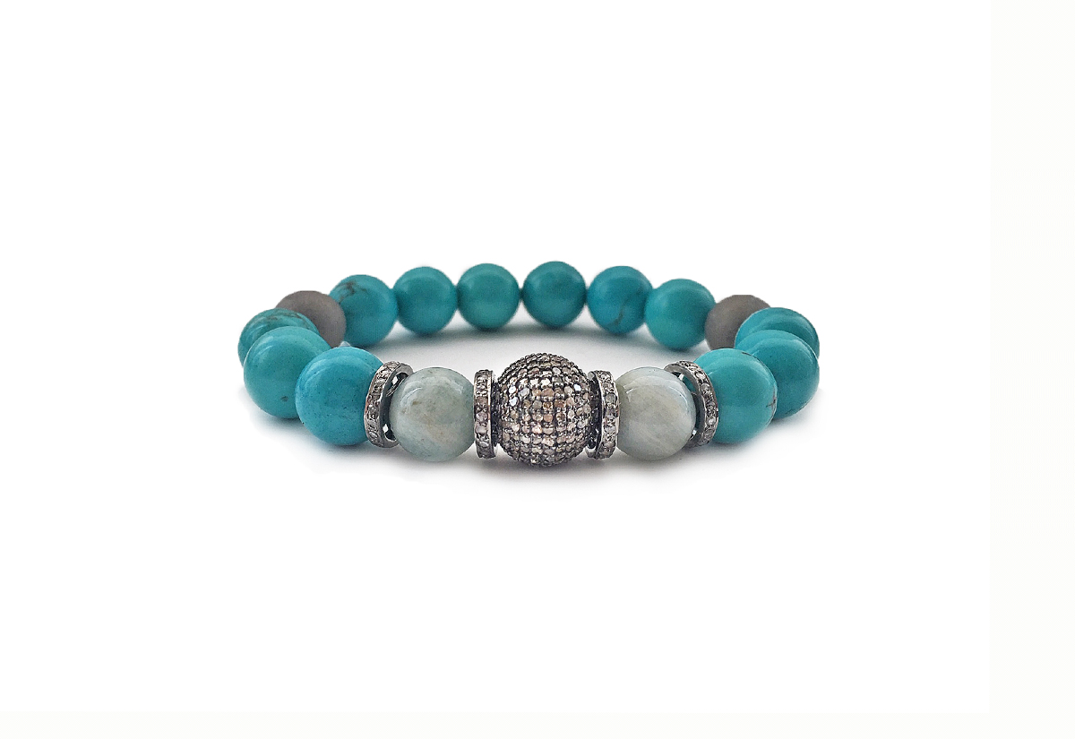 Turquoise, aquamarine and diamond bracelet