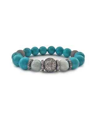 Turquoise, aquamarine and pave diamond bracelet