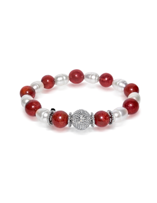 Coral, Diamond and Pearl Bracelet