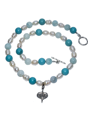 Pearl, diamond and turquoise necklace