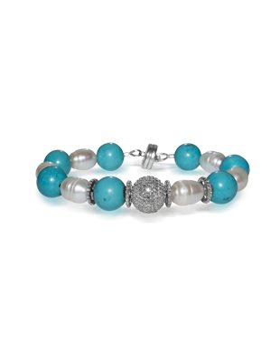 Turquoise, diamonds and pearl bracelet