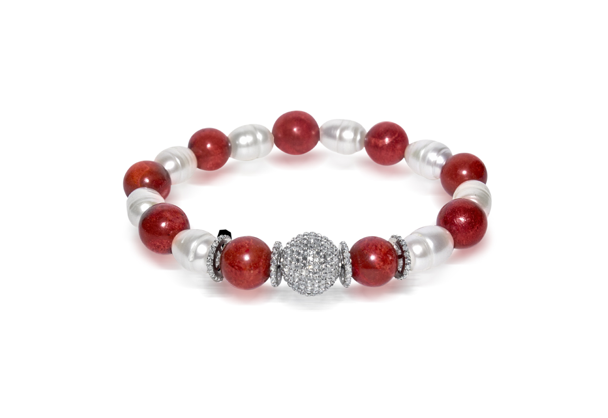 Coral and Pearl Bracelet with Diamond Gifted Unique