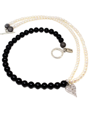 Diamond, onyx, pearl and silver necklace