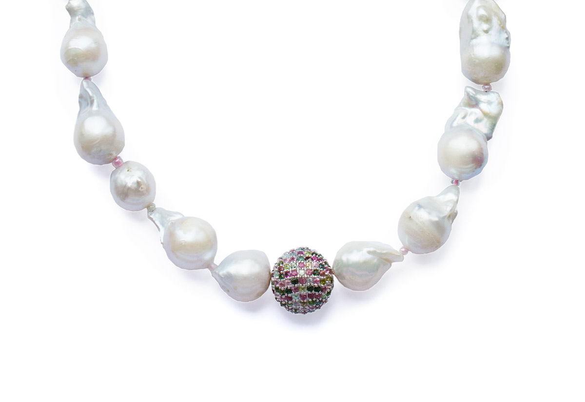 Baroque pearl and tourmaline necklace