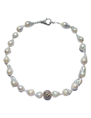Baroque pearl and rainbow tourmaline necklace