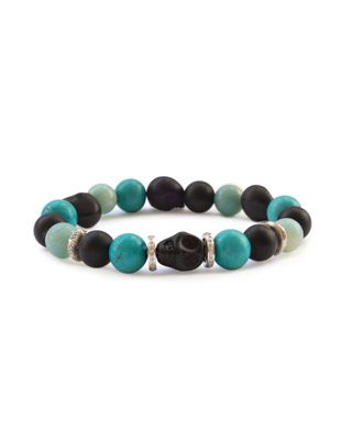 Turquoise, onyx,  diamond and skull bracelet