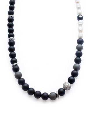 Diamond, onyx, pearl, agate necklace