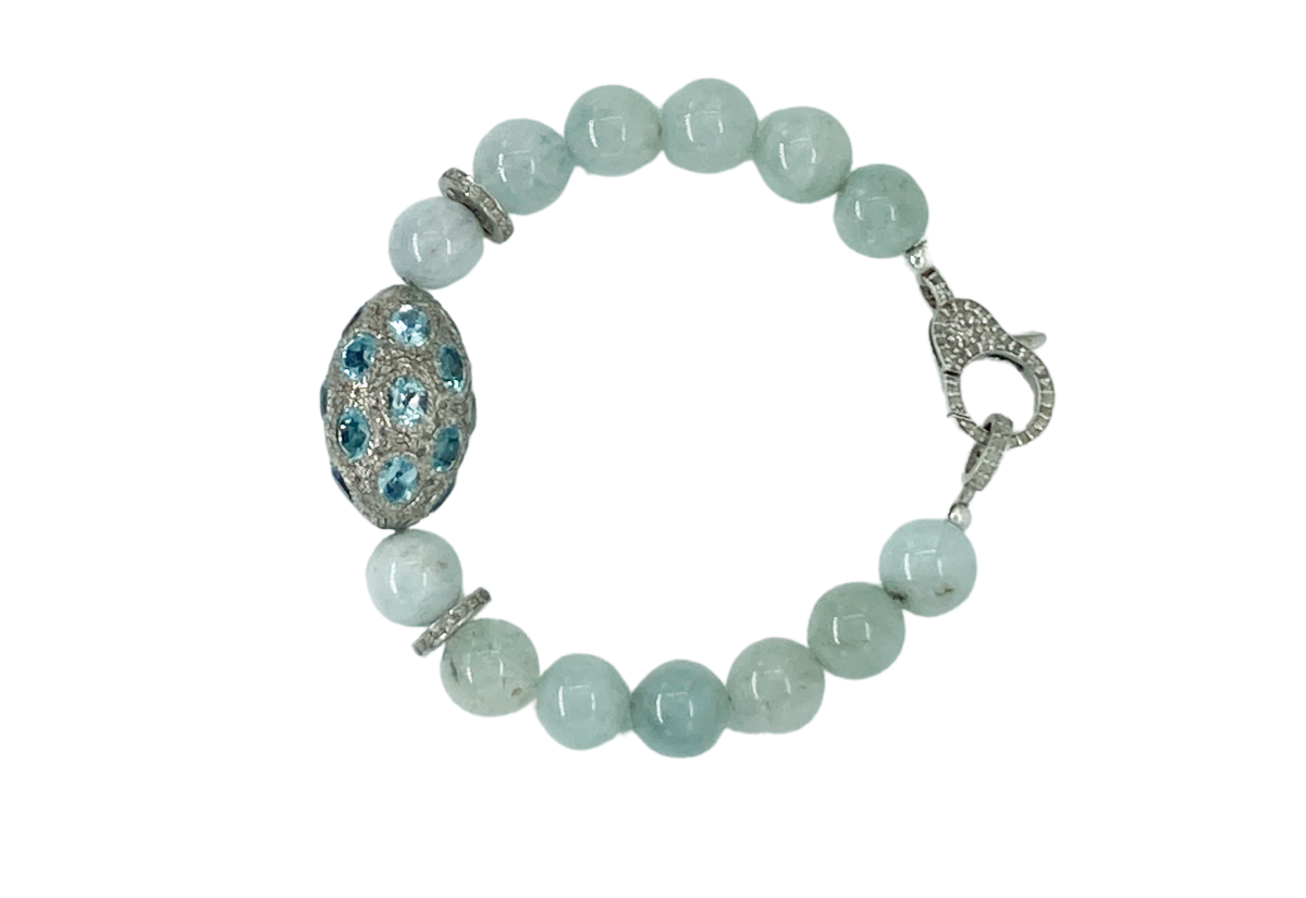 Aquamarine, diamonds and blue topaz bracelet