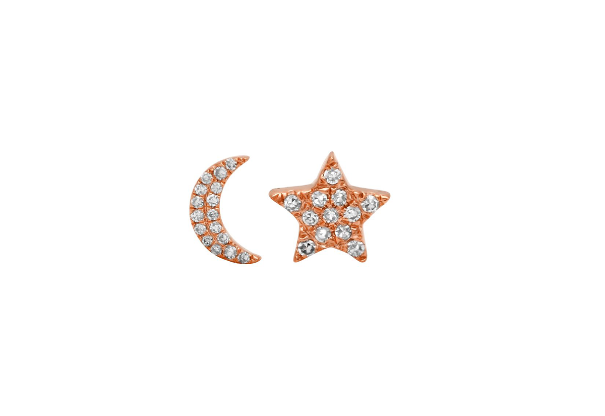 Moon-and-Star-Diamond-Studs-Rose-Gold-Gifted-Unique