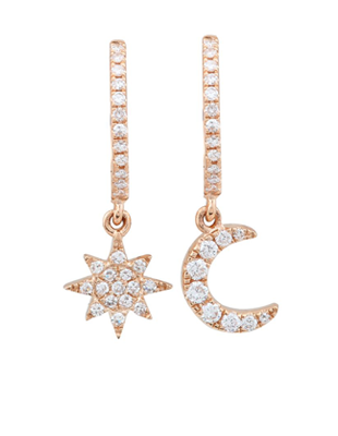 Sunburst and Moon Drop Diamond Huggies $425 – Sold Out