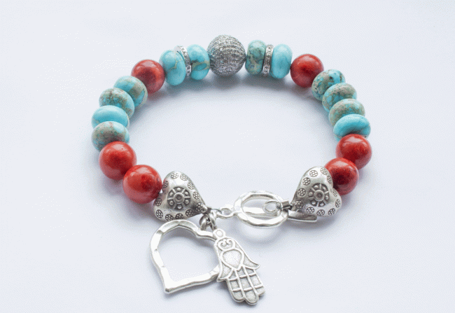 Coral-Turquoise-and-Diamond-Bracelet