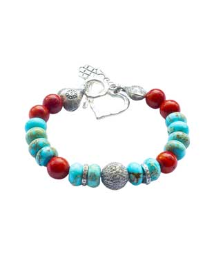 Coral, turquoise and diamond bracelet