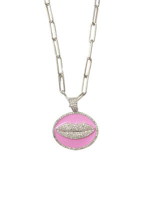 Diamond Lips Necklace on Sterling Link Chain