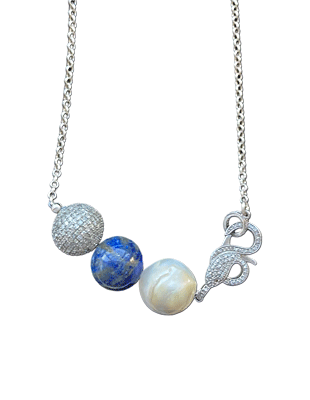 Diamonds, Lapis and Pearl Necklace