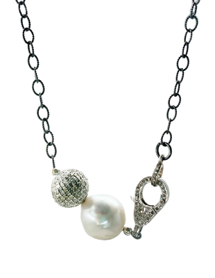 Pave Diamond, Baroque Pearl and Diamond Clasp