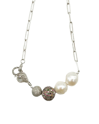 Diamond, rainbow tourmaline, pearl necklace