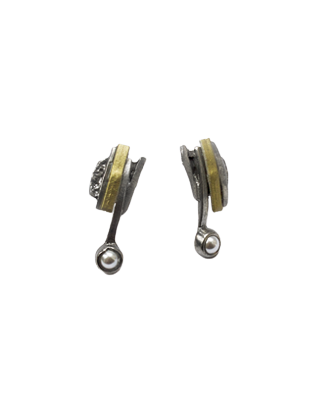 Osmose Free Form Gold, Pewter and Pearl Earrings