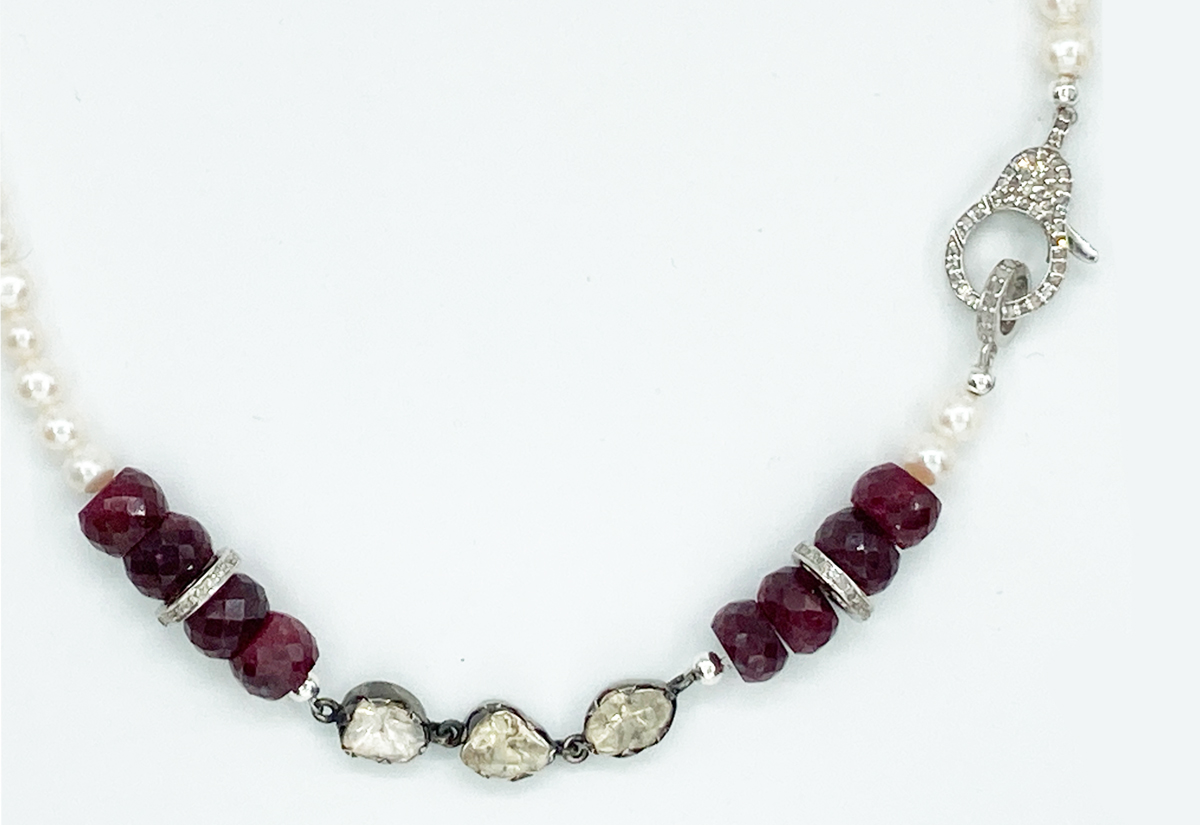 Ruby choker with pearls and diamonds