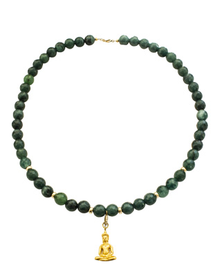 Jade, gold and Buddha neckace