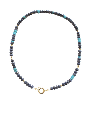 Sapphire, turquoise, 14 K gold necklace