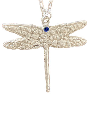 Handcrafted Dragonfly Pendant with Sapphire
