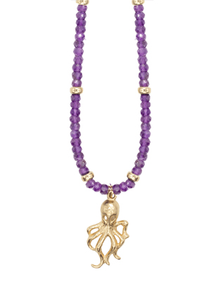 14k Gold Octopus on Amethyst Necklace