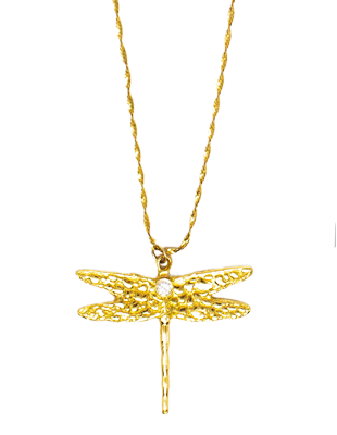 Dragonfly 20K Pendant with Diamond | Handcrafted
