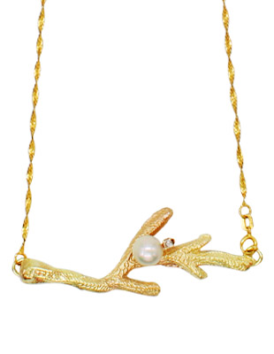 Gold Branch Necklace with Pearl