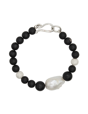 Onyx, pearl and sterling bracelet