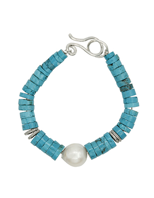 Turquoise, diamond, and pearl bracelet