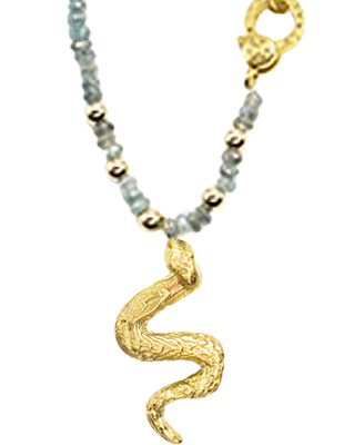 14k Gold Snake Pendant on Zircon
