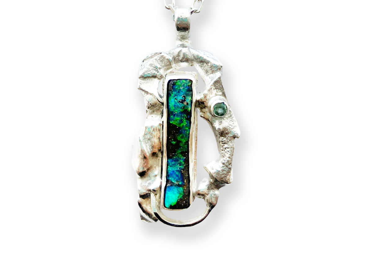 boulder opal with tourmaline