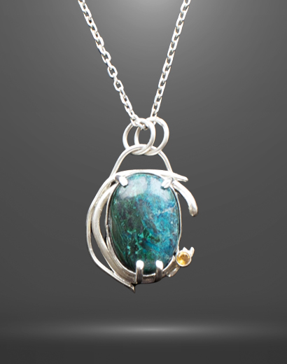 Chrysocolla Pendant with Tourmaline